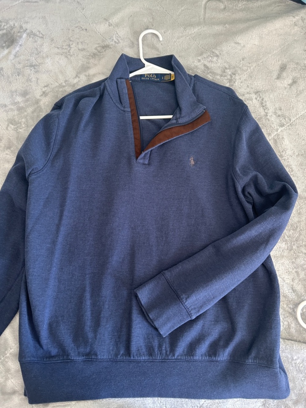 Polo by Ralph Lauren Navy Zip-Up Sweater with Brown Trim